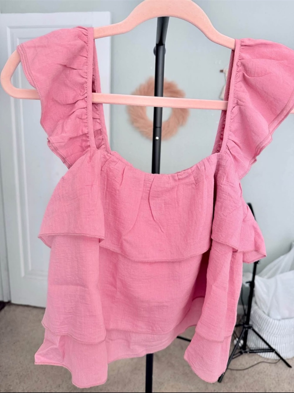 Listicle Pink Ruffled Flutter Sleeve Camisole